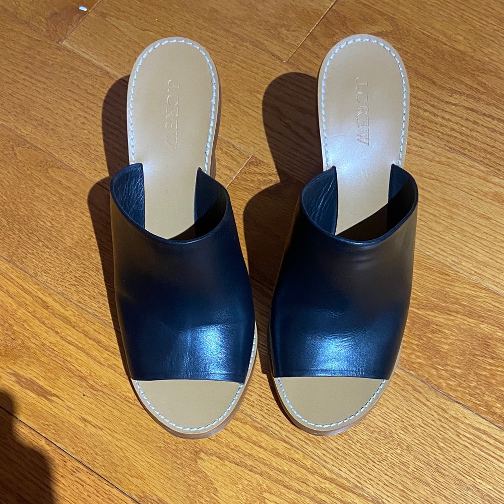 J. Crew Black Leather Open-Toe Slide Mules